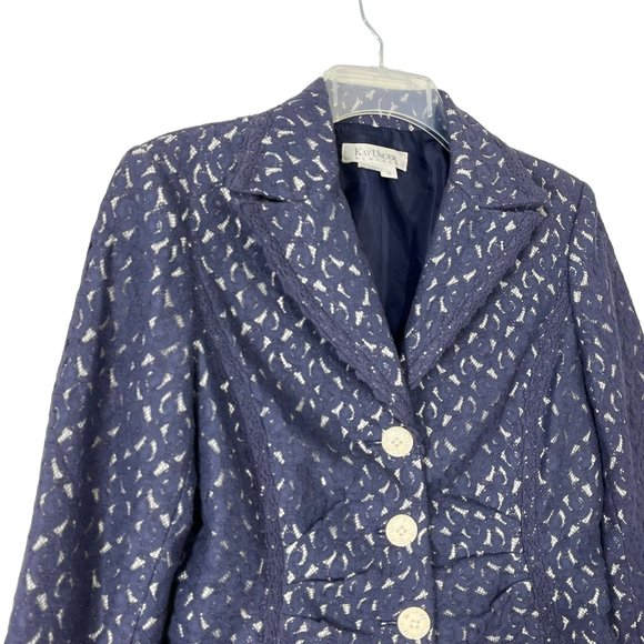 Kay Unger New York Blue Lace 3 Button Blazer Jacket 6 - Picture 2 of 8